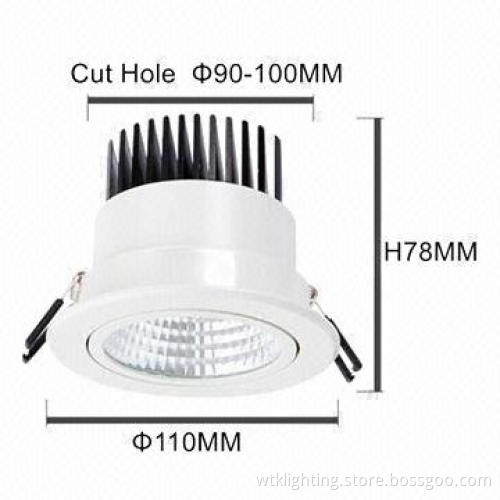 AC 85 to 265V 10/12W High Lumen COB LED Downlight